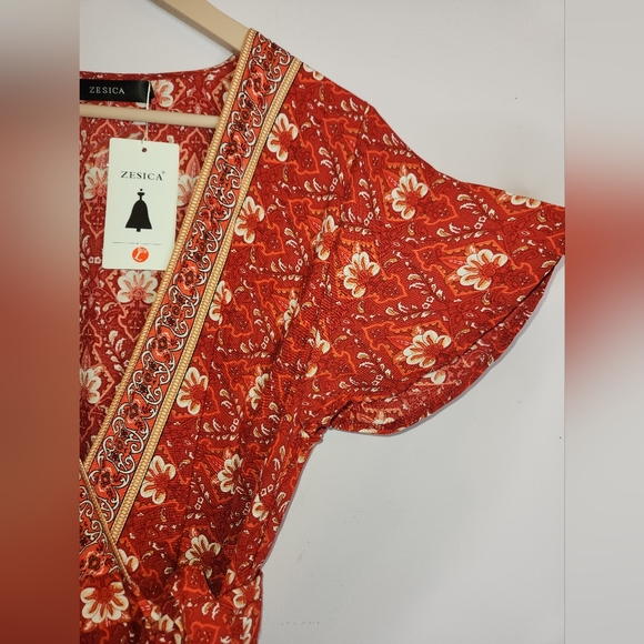 ZESICA Women's Floral Print Wrap V-neck short sleeve Maxi Dress, size L - Picture 6 of 14